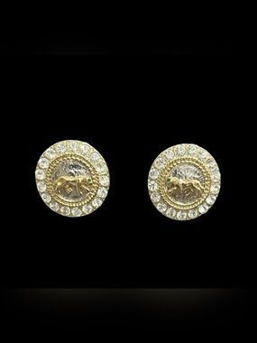 Gold-Tone Crystal Panther Coin Stud Earrings - Women Jewelry